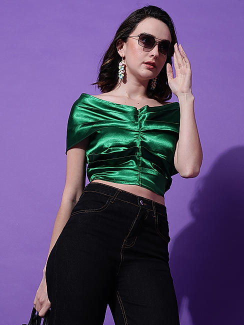 KOTTY Womens Off Shoulder Satin Crop Top