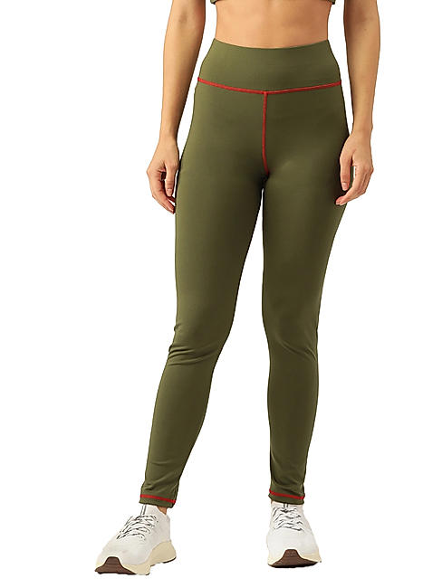 KOTTY Womens Solid Sportwear Tights Olive Green