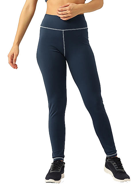 KOTTY Womens Solid Sportwear Tights Navy Blue