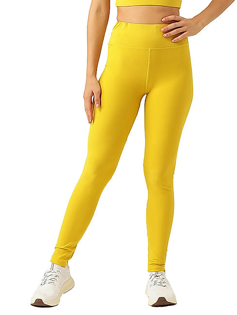 KOTTY Womens Solid Sportwear Tights Lemon Yellow