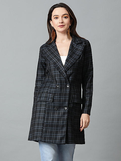 KOTTY Women Checkered Single Breasted Casual Blazer