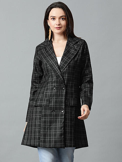 KOTTY Women Checkered Single Breasted Casual Blazer