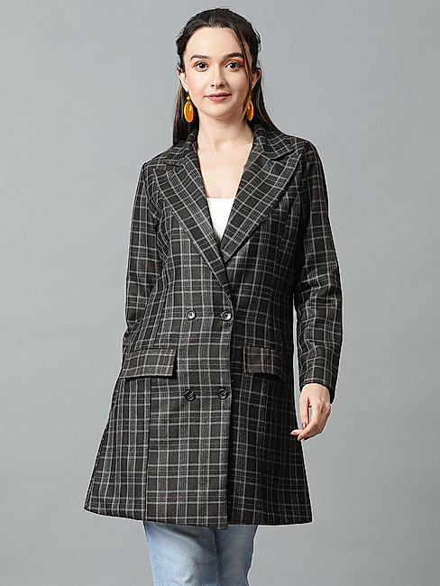 KOTTY Women Checkered Single Breasted Casual Blazer