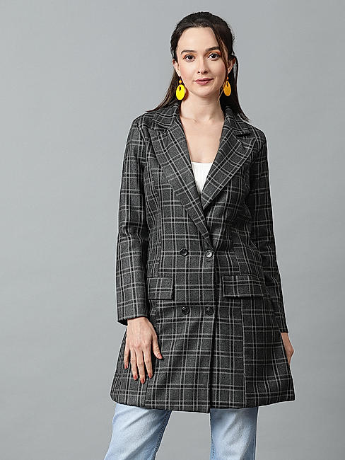 KOTTY Women Checkered Single Breasted Casual Blazer