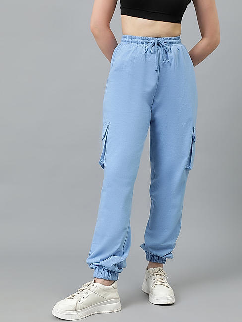 KOTTY Womens Solid Track Pants Baby Blue