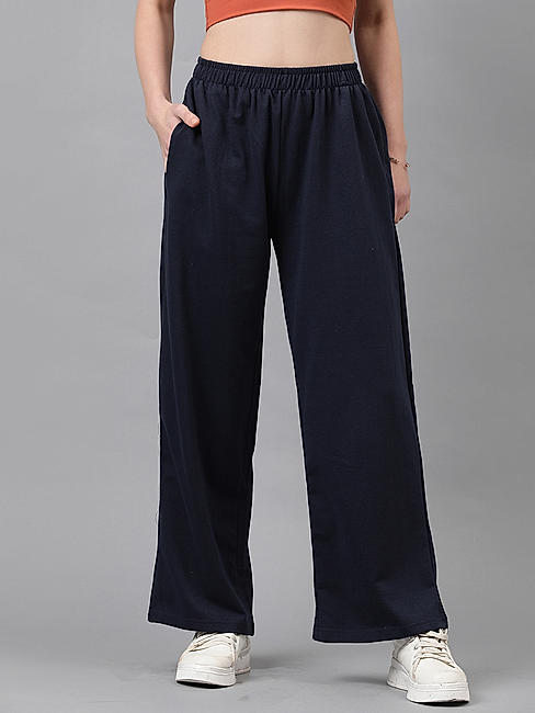 KOTTY Womens Solid Dark Blue Track Pants