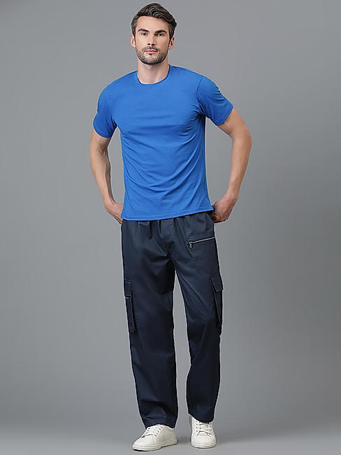 KOTTY MEN'S SOLID MID RISE STYLISH WITH MULTIPLE POCKETS COMFORTABLE AND STRECHABLE CARGO PANTS