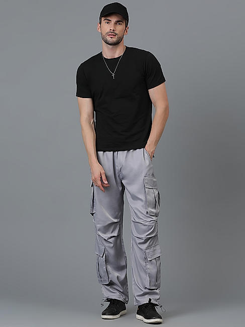 KOTTY MEN'S SOLID MID RISE STYLISH WITH MULTIPLE POCKETS COMFORTABLE AND STRECHABLE CARGO PANTS