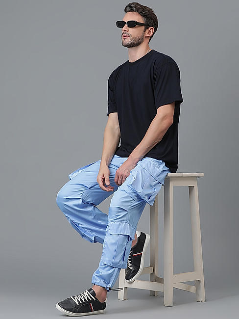 KOTTY MEN'S SOLID MID RISE STYLISH WITH MULTIPLE POCKETS COMFORTABLE AND STRECHABLE CARGO PANTS