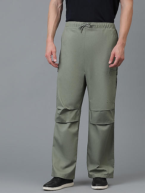 KOTTY MEN'S SOLID MID RISE STYLISH WITH MULTIPLE POCKETS COMFORTABLE AND STRECHABLE CARGO PANTS