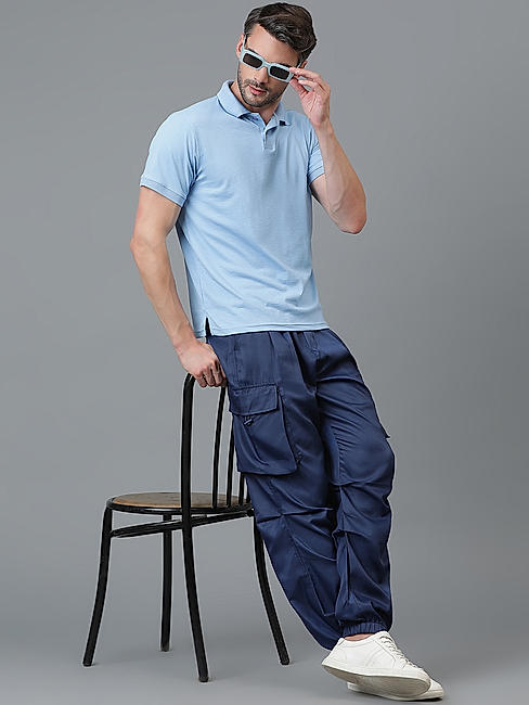 KOTTY MEN'S SOLID MID RISE STYLISH WITH MULTIPLE POCKETS COMFORTABLE AND STRECHABLE CARGO PANTS