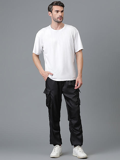 KOTTY MEN'S SOLID MID RISE STYLISH WITH MULTIPLE POCKETS COMFORTABLE AND STRECHABLE CARGO PANTS