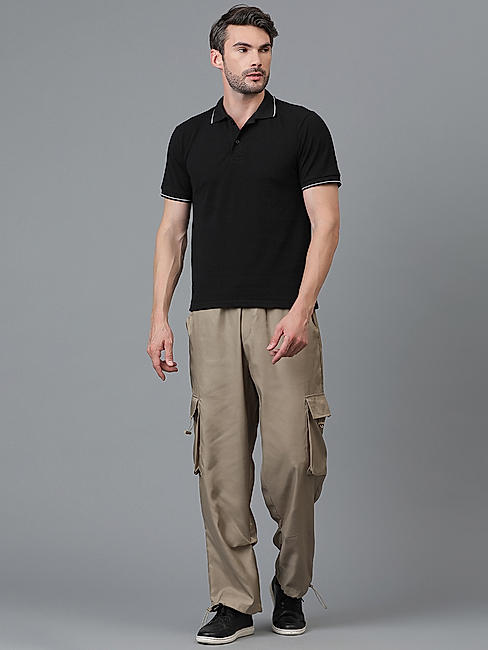 KOTTY MEN'S SOLID MID RISE STYLISH WITH MULTIPLE POCKETS COMFORTABLE AND STRECHABLE CARGO PANTS