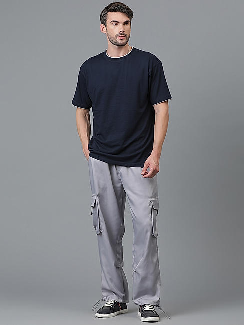 KOTTY MEN'S SOLID MID RISE STYLISH WITH MULTIPLE POCKETS COMFORTABLE AND STRECHABLE CARGO PANTS