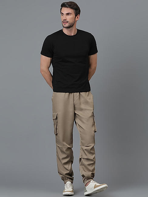 KOTTY MEN'S SOLID MID RISE STYLISH WITH MULTIPLE POCKETS COMFORTABLE AND STRECHABLE CARGO PANTS