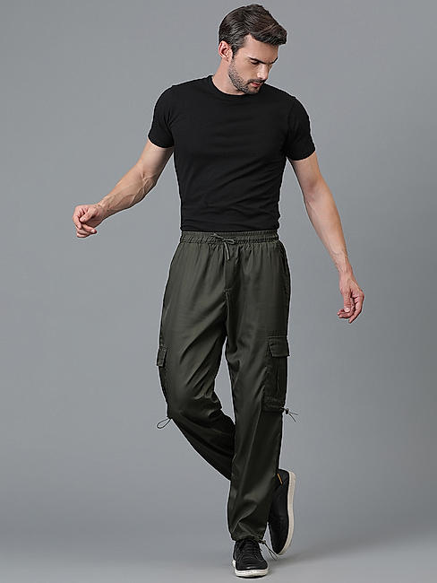 KOTTY MEN'S SOLID MID RISE STYLISH WITH MULTIPLE POCKETS COMFORTABLE AND STRECHABLE CARGO PANTS