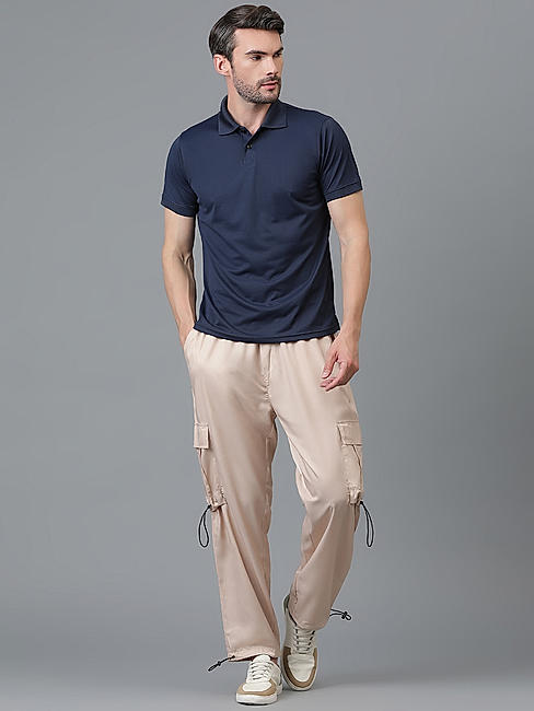 KOTTY MEN'S SOLID MID RISE STYLISH WITH MULTIPLE POCKETS COMFORTABLE AND STRECHABLE CARGO PANTS