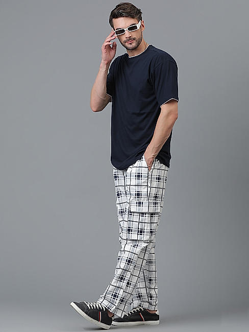 KOTTY MEN'S PRINTED MID RISE STYLISH WITH MULTIPLE POCKETS COMFORTABLE AND STRECHABLE CARGO PANTS