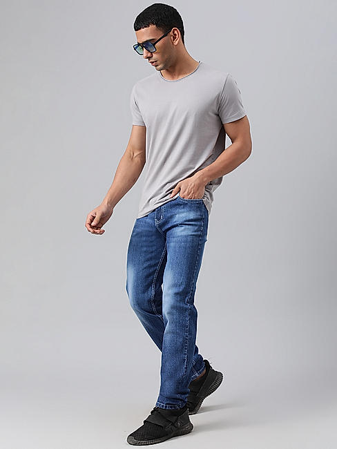 KOTTY MEN REGULAR MID RISE BLUE SOLID JEANS