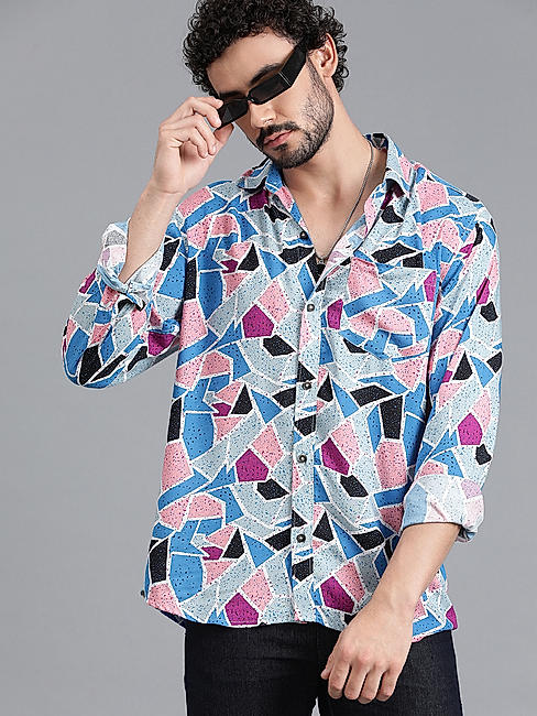 KOTTY MENS RAYON GEOMETRIC PRINTED MULTICOLOR SHIRT