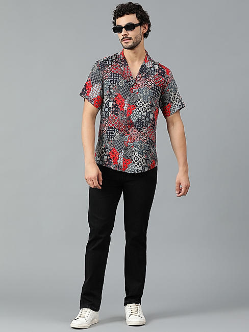 KOTTY MENS RAYON PAISLEY PRINTED MULTICOLOR SHIRT