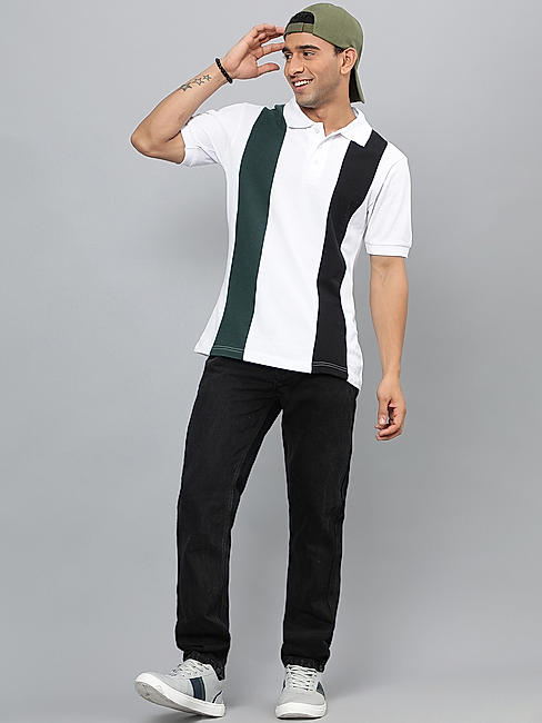 KOTTY MEN REGULAR FIT COLOR BLOCK PETER PAN COLLAR MULTICOLOR T-SHIRTS