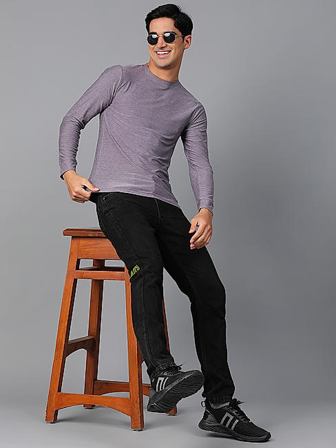 KOTTY MEN REGULAR FIT SOLID ROUND NECK PURPLE T-SHIRTS