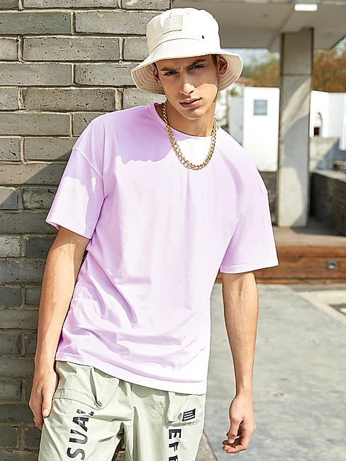 KOTTY MEN OVERSIZED SOLID ROUND NECK PURPLE T-SHIRTS