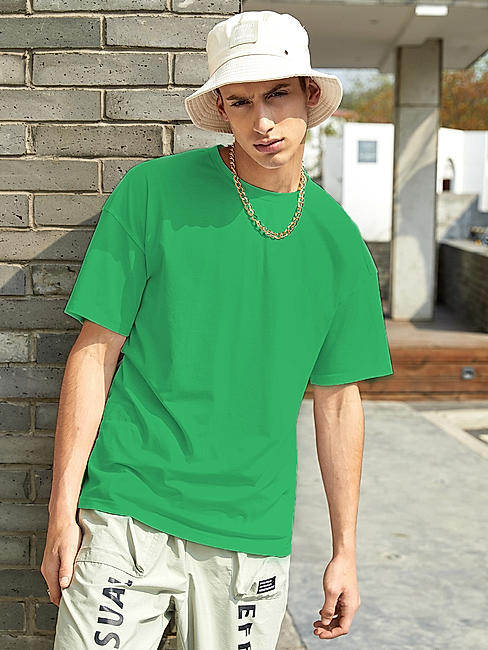 KOTTY MEN OVERSIZED SOLID ROUND NECK GREEN T-SHIRTS