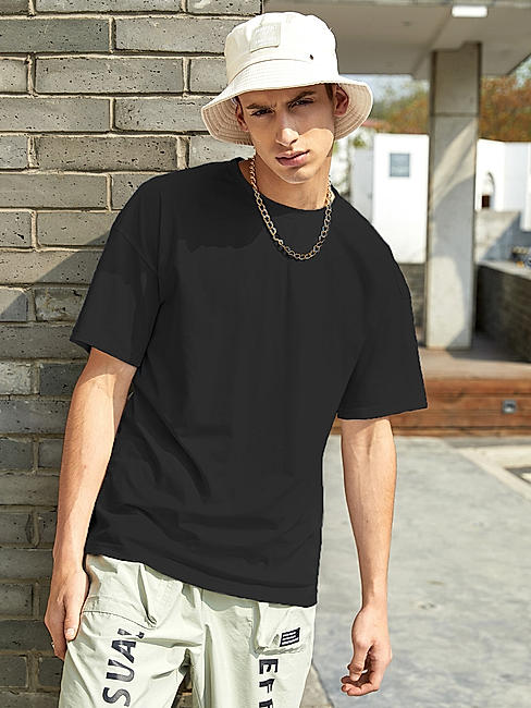 KOTTY MEN OVERSIZED SOLID ROUND NECK BLACK T-SHIRTS