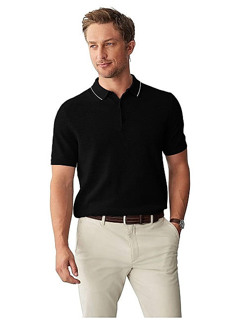 KOTTY MEN REGULAR FIT SOLID POLO NECK BLACK T-SHIRTS