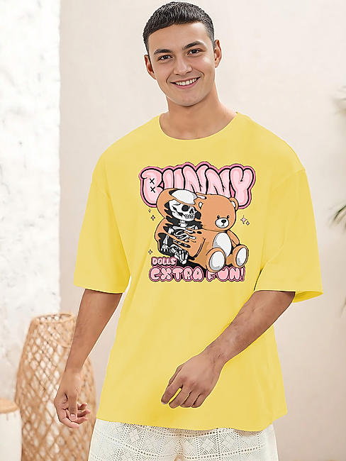 KOTTY MEN REGULAR FIT PRINTED ROUND NECK YELLOW T-SHIRTS