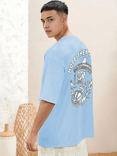 KOTTY MEN REGULAR FIT PRINTED ROUND NECK BLUE T-SHIRTS