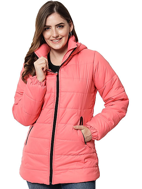 KOTTY Women Nylon Peach Pink Solid Puffer Jacket