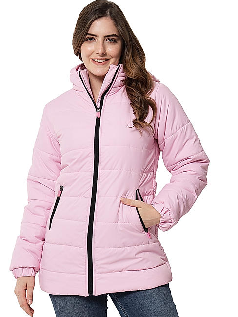 KOTTY Women Nylon Light Pink Solid Puffer Jacket