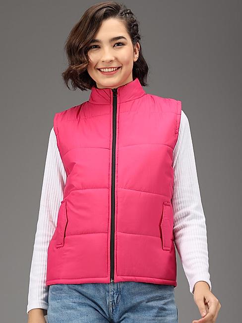 KOTTY Pink Nylon Solid Women Pufferjacket