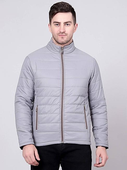 KOTTY Mens Solid Nylon Light Grey Puffer Jacket