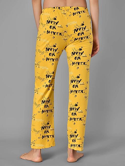 KOTTY Yellow Cotton Printed Women Pyjama