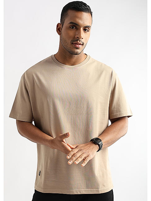 Irish Cream Solid Oversized T-Shirt