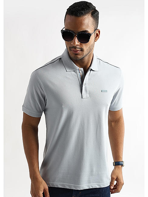 High Rise Gray Solid Polo T-Shirt