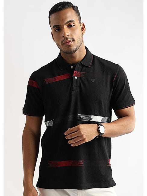 Crepe Black with Red and White Structured Stripes