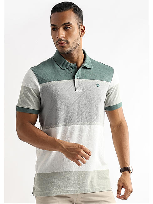 Classic Jacquard Green and Grey Structured Stripes