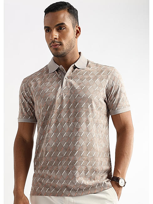 Warm Taupe Diagonal Printed Polo