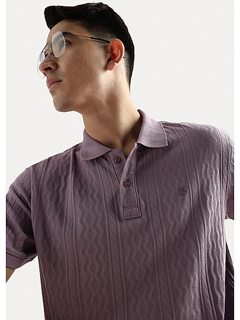 Rhapsody Lavender Zigzag Diamond Knit Jacquard Polo