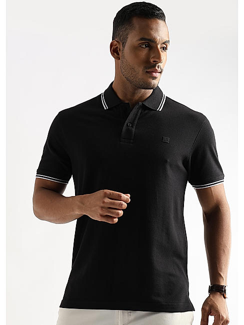 Moonless Black Solid Polo T-Shirt