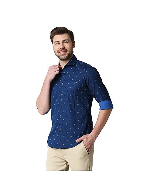 Killer Blue Slim Fit Collar Printed Shirts