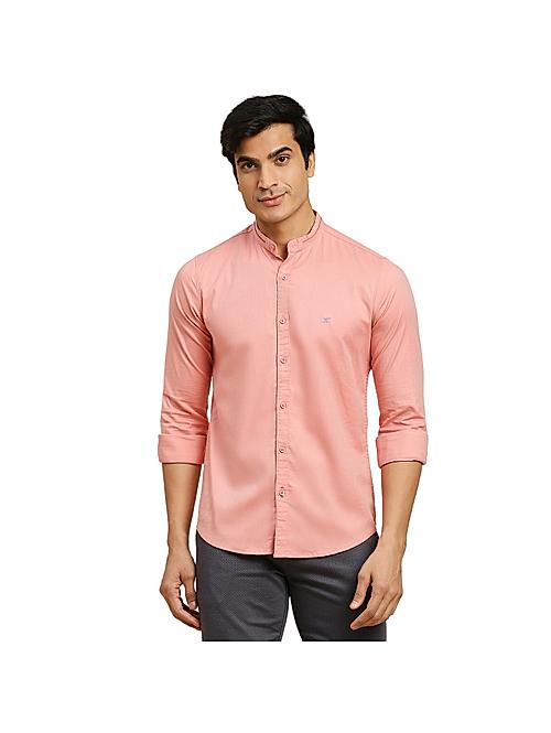 Killer Pink Solid Mandarin Collar Casual Shirts