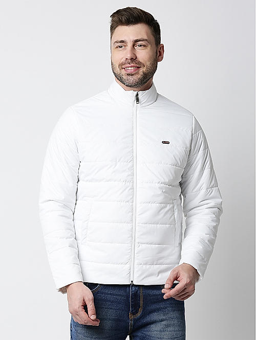 Killer White Solid High Neck Jackets