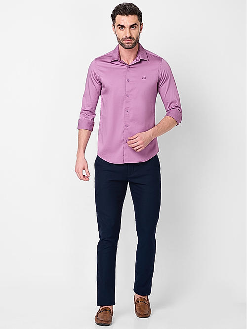 Killer Men Pink Slim Fit Solid Shirts