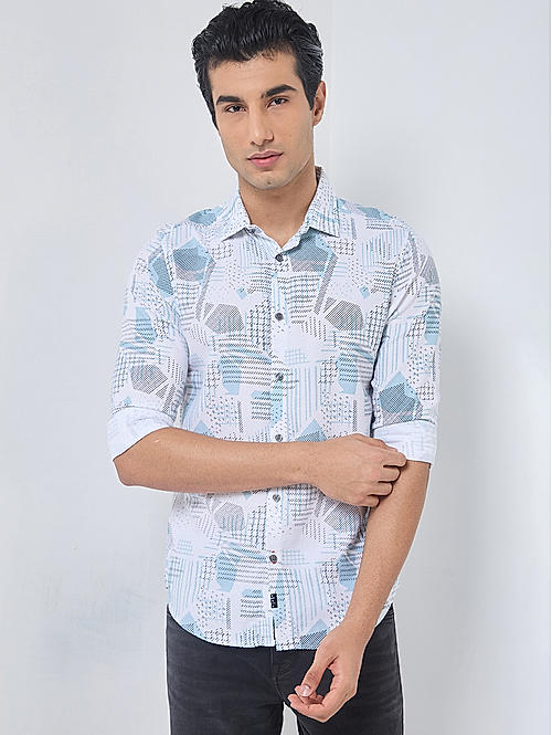 Killer Men Light Green Slim Fit Printed Shirts